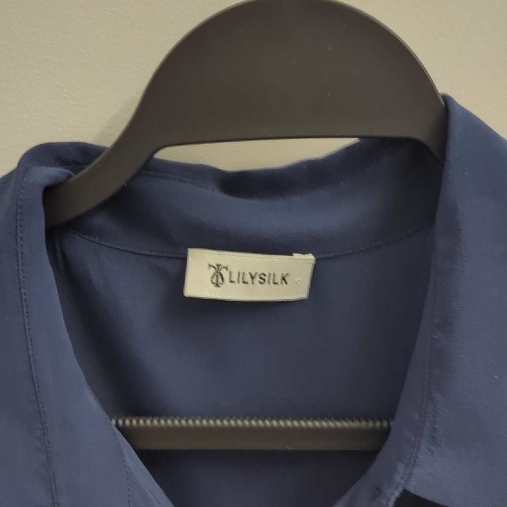 LilySilk Long Sleeve Navy Dress 100% Silk - Picture 3 of 8